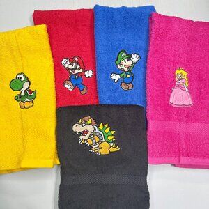 Mario Bros Embroidered Hand Towels Bathroom Home Decor Luigi Bowser Yoshi